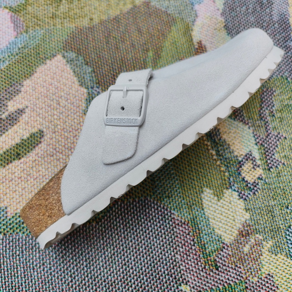 Women's White Suede Birkenstock Boston Shoes - Narrow Fit - Picture 4 of 8